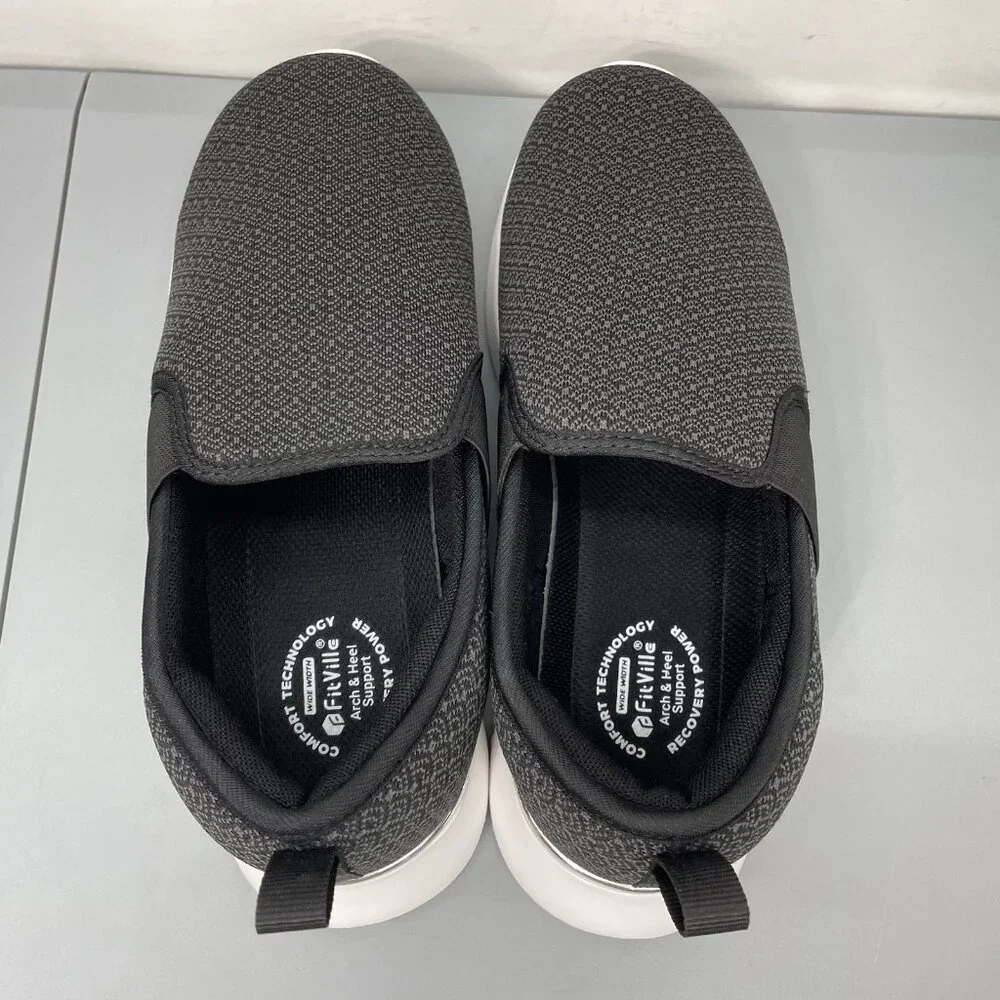 Fitville‎ Slip On Loafers Shoes Comfort Walking Recovery Black Gray Women 8 Wide